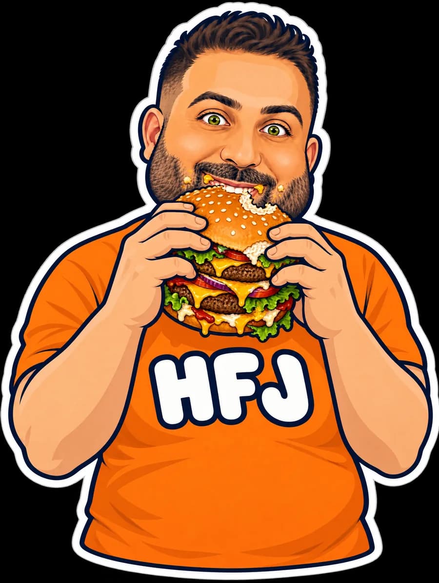 Cartoon Abe biting a burger